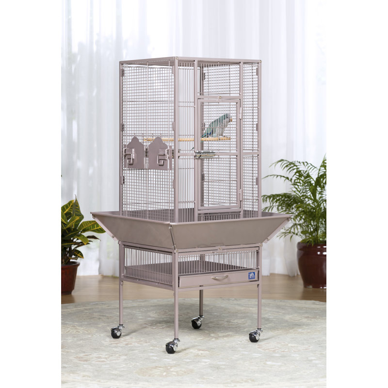 Cage à oiseaux en acier à toit plat avec roulettes Hester, Rougir, H 49 po x l 18 po x P 18 po 