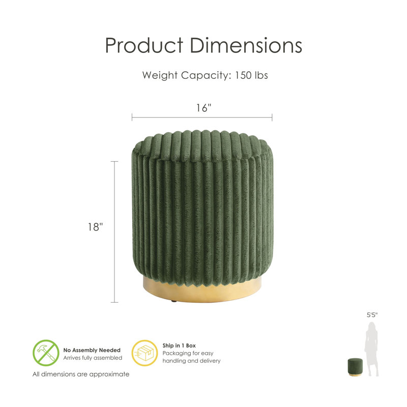 Buxton Upholstered Ottoman With Gold Plinth Base, Green