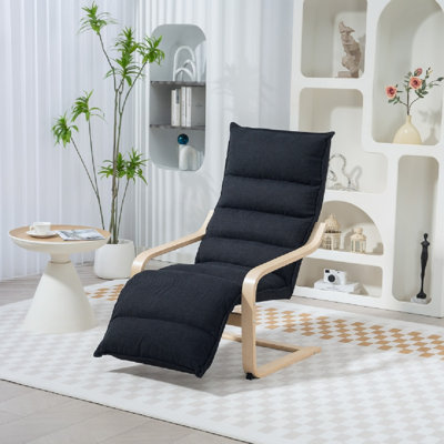 Curved Wooden Accent Chair, With Adjustable Footrest