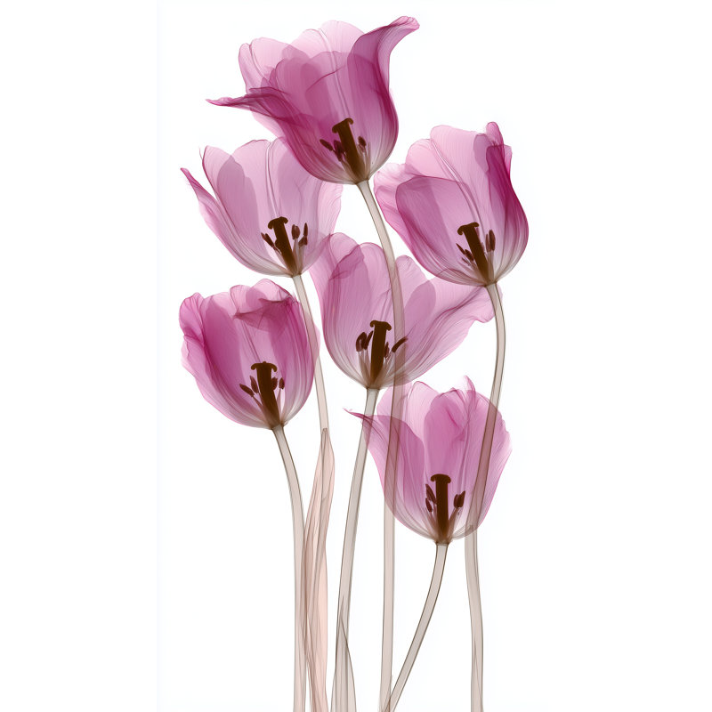 «Radiant Tulips», art mural sur toile botanique rose translucide, H 42 po x l 24 po