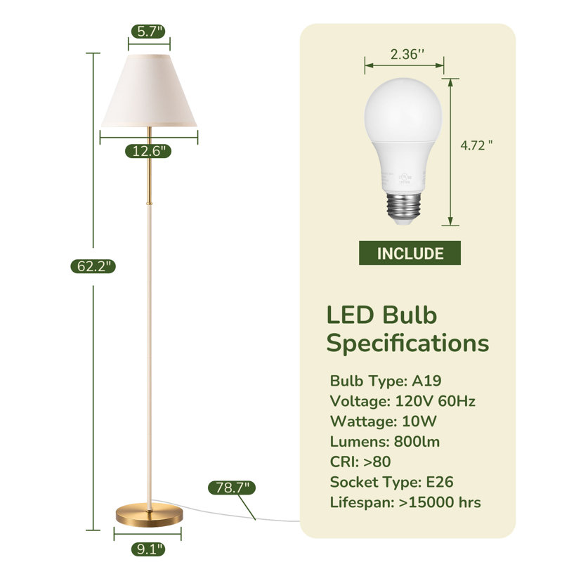 Lampe sur pied traditionnelle 62,2 po avec télécommande et ampoule incluse, Beige