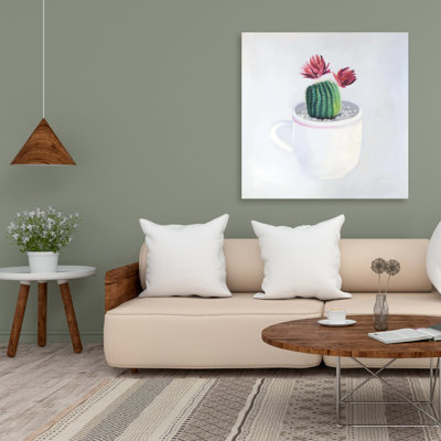 Mini Cactus in a Cup - Bedroom Pink Canvas Home Decor