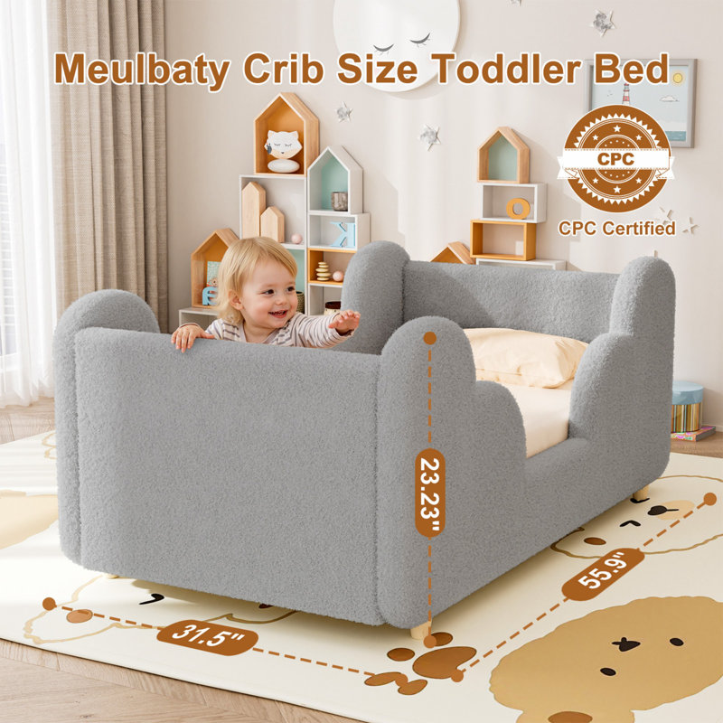 Toddler Cloud Bed (2-7y) - Removable Guardrail Velvet Bed (white/pink/gray), Gray