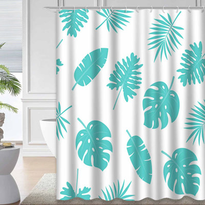 Green Tree Tropical Palm Leaves Jungle Leaf Floral Art Branch Jungle Green Shower Curtain with 12 Hooks