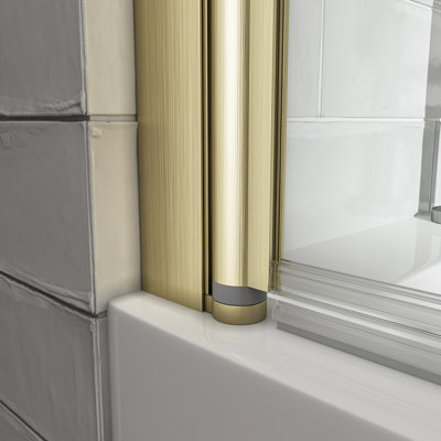 31 - l 32 po x H 55 po, porte de douche pivotante en or 180 brossé, verre trempé de 1/4 po de 6 mm, Nano facile à nettoyer et à l'épreuve, réversible pour les baignoires standard de porte de salle de bain, verre avec preuve de nettoyage,