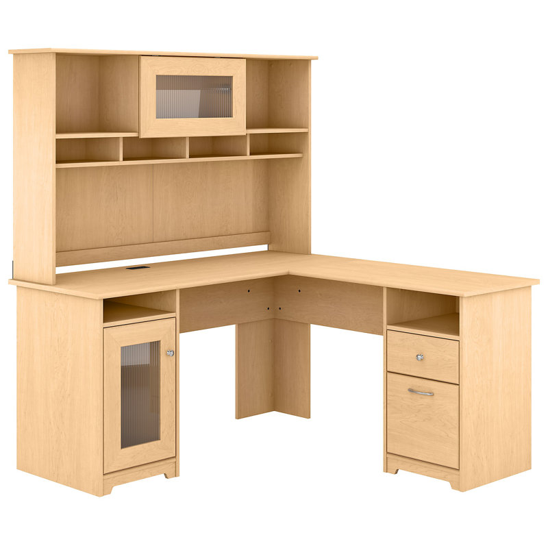 Ozro L-Shaped Executive Desk, Natural Maple