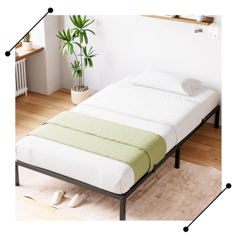  Metal Bed Frame with Mattress Gaskets, Platform Design, Under-Bed Storage, Heavy Duty, Easy Assembly, Full, 16"