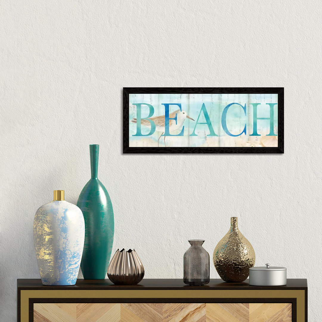 Beach Sandpiper Sign by Cynthia Coulter - Floater Frame Panoramic Painting on Canvas