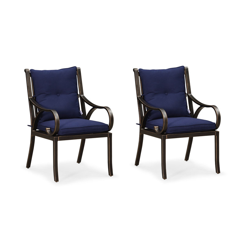 Ensemble de 2 chaises de patio avec coussin Cadeidra, Bleu marine