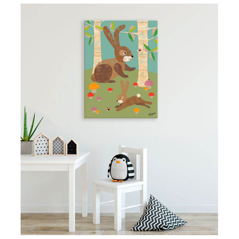 Lapins dans les bois, art sur toile