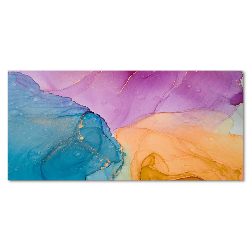 Art liquide bleu et orange II - reproduction sur toile, Toile tendue, H 28 po x l 60 po x P 1,5 po