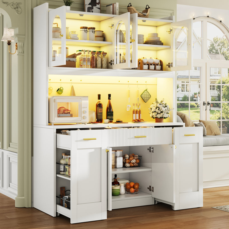 kitchen cabinet with drawers, cabinets and LED Light, White