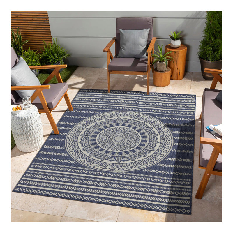 Tapis bleu intérieur / extérieur Sunshine, Tapis de couloir 2 pi 7 po x 7 pi 3 po