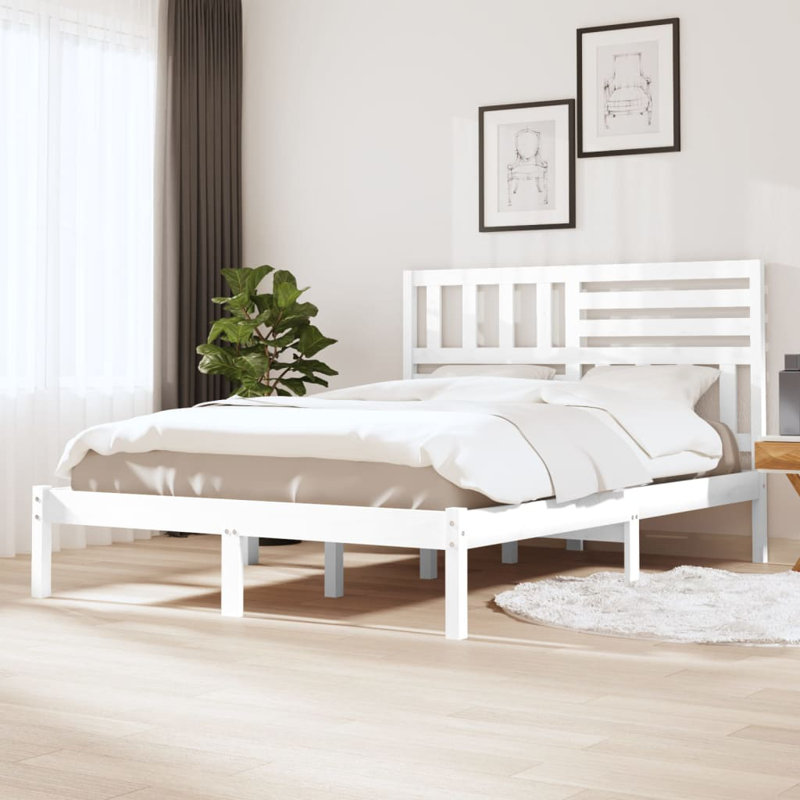 Bed Frame Solid Wood, white, European Kingsize (160 x 200cm)