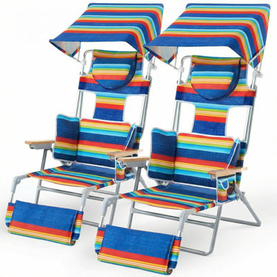 Backpack Folding Beach Chair With Adjustable Sunshade, Backrest And Footrest, Reclining Lounge Chair Facedown Tanning Chair For Beach Camping Pool Patio