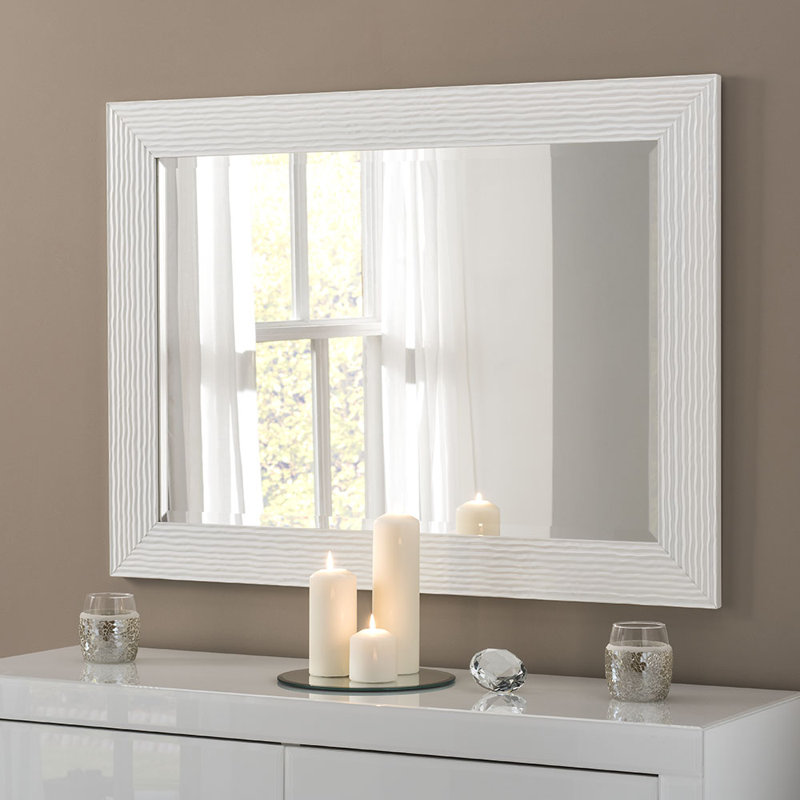 Madge Wavy Framed Wall Mounted Accent Mirror Bevelled, 46.5cm H x 57cm W, Silver