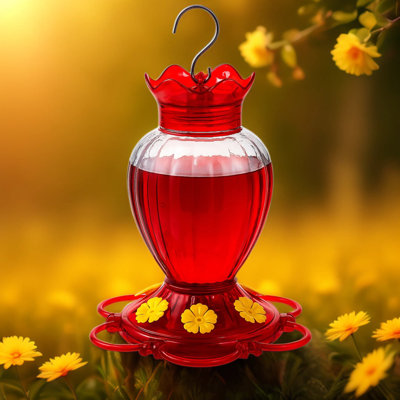 Hummingbird Feeder 20 Oz Glass, Outdoor Hummingbird Feeders With Built-In Ant Guard And Bee Proof Design, 6 Feeding Ports, Wide Mouth For Easy Filling And Two-Part Base For Easy Cleaning