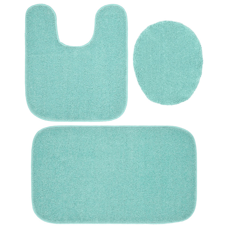 Felia Nylon 3 Piece Bath Rug Set with Non-Slip Backing, Sea Foam