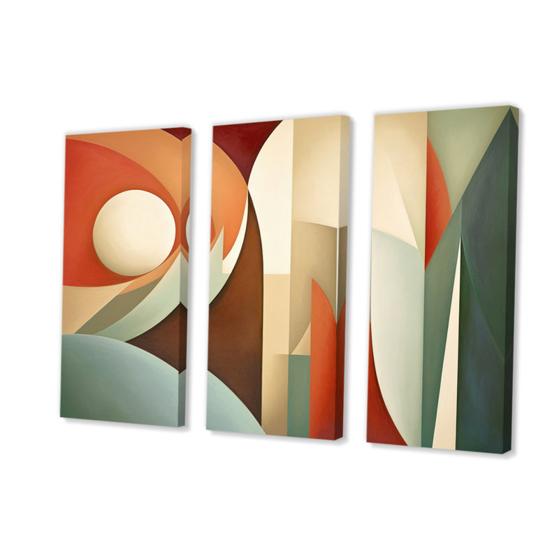 «Orange Green Symmetric Visions», impression sur toile tendue 3 pièces, H 32 po x l 48 po x P 1 po