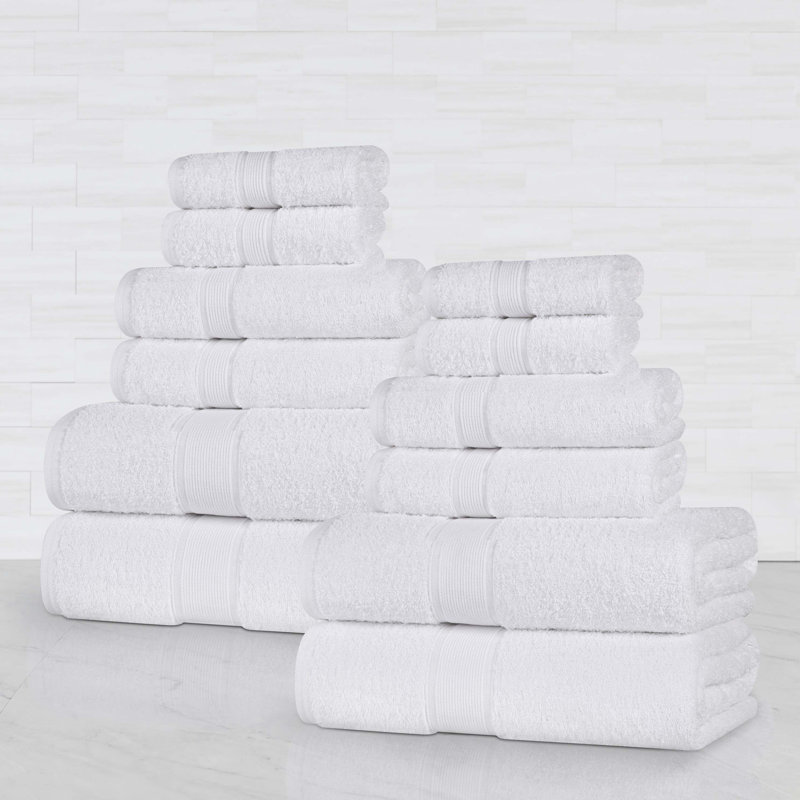 Ensemble de serviettes en coton biologique Lyndon, Blanc, Ensemble de 12 pièces