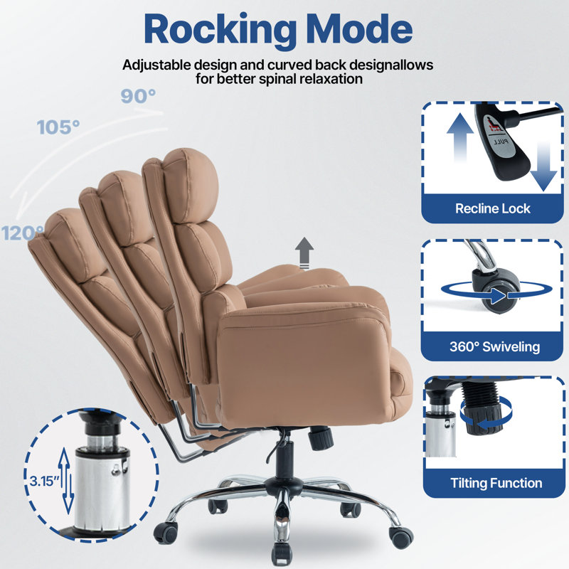 Fauteuil de direction ergonomique en similicuir capitonné avec accoudoirs rembourrés, Brun