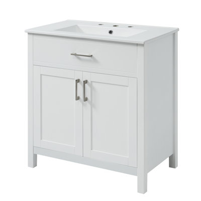 Meuble-lavabo de salle de bain avec lavabo en céramique et beaucoup de rangement