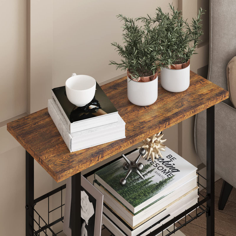 Table d'appoint, table de bout à 3 niveaux, table de chevet avec canapé étroit, petite table de chevet avec tablette de rangement, brun rustique