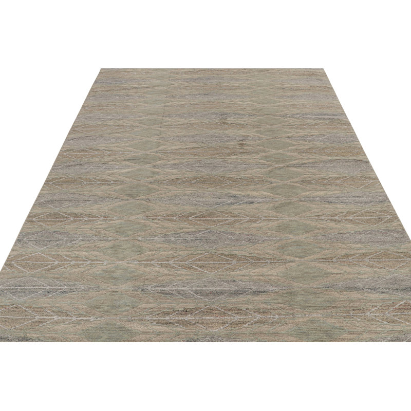 Scandinavian Hand Knotted Wool Geometric Area Rug, Rectangle 6' x 9'