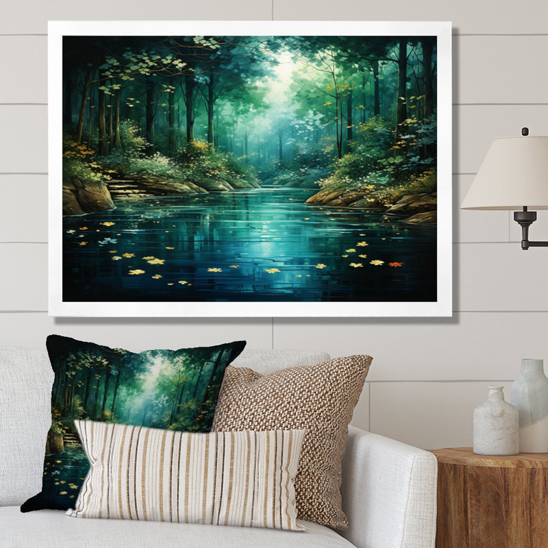 Forest Emerald Canopy River - Print, 30" H x 40" W x 1.5" D, White Single Picture Framed