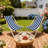 Populus Wood Sling Chair With Blue Stripe, Foldable And Adjustable For Outdoor Relaxation, Set Of 2