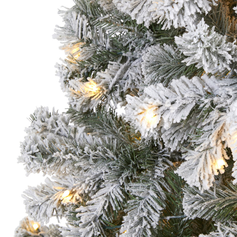 Sapin de Noël floqué avec lumières DEL, H 8 pi