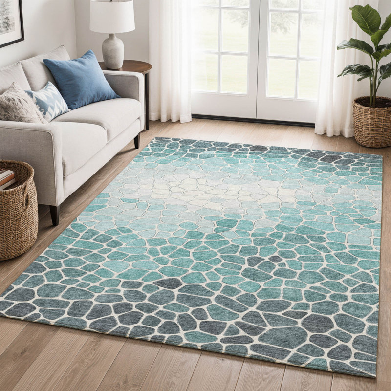 Premium Machine Washable Mayfield AMF2190 geometric Rug, Teal, 2'6" x 3'10"