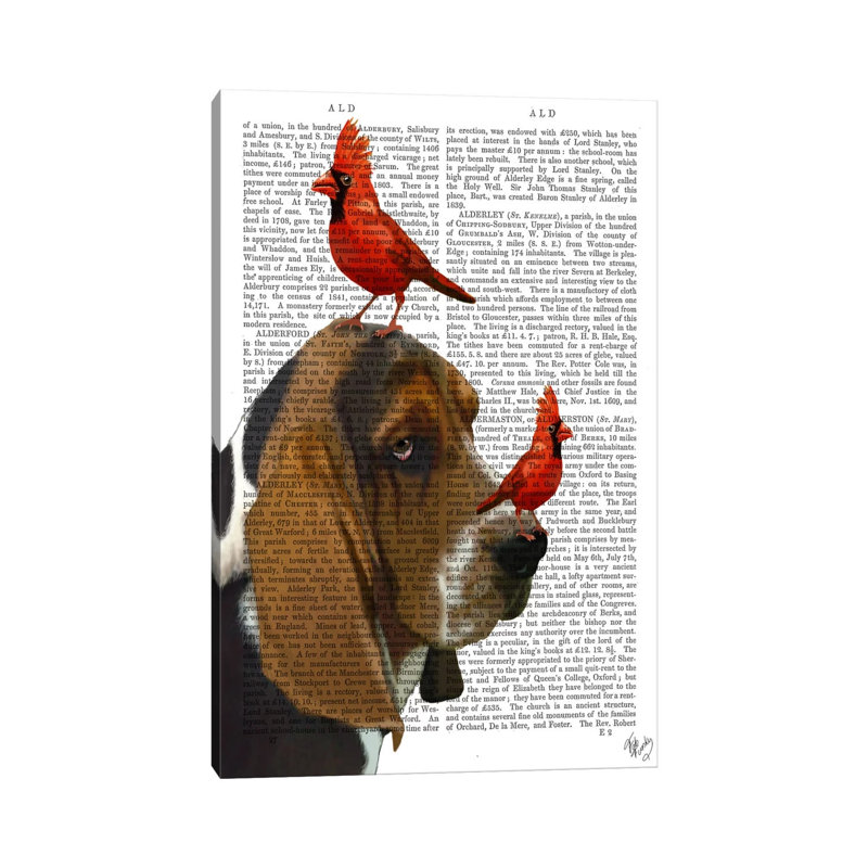 Basset Hound & Birds, Print BG by Fab Funky - Wrapped Canvas Painting, 30.48 cm H x 45.72 cm W