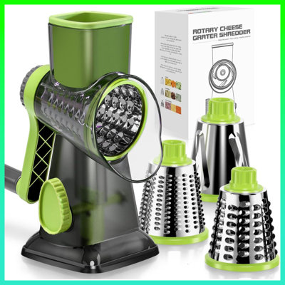 ADVOSON 3-In-1 Rotary Cheese Grater – Effortless Hand Crank Shredder With Stainless Steel Blades | Super Stable Suction, Smooth Labor-Saving Handle | Perfect