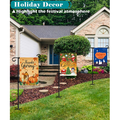 Mât porte-drapeau de jardin 49 pouces avec 5 bases à 5 branches pour décor de drapeaux d'automne 12 x 18, noir mat