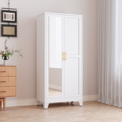 Freestanding Metal Wardrob Armoire Closets with Hanging Rod and Mirror by Winston Porter