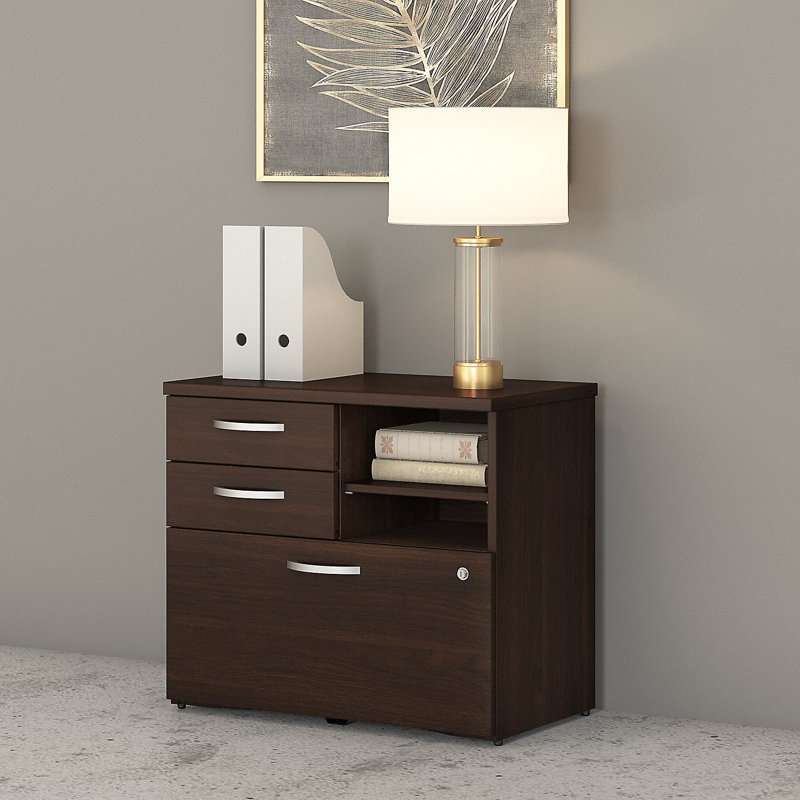 Armoire de rangement avec tiroirs et tablettes Bush C, Noyer noir