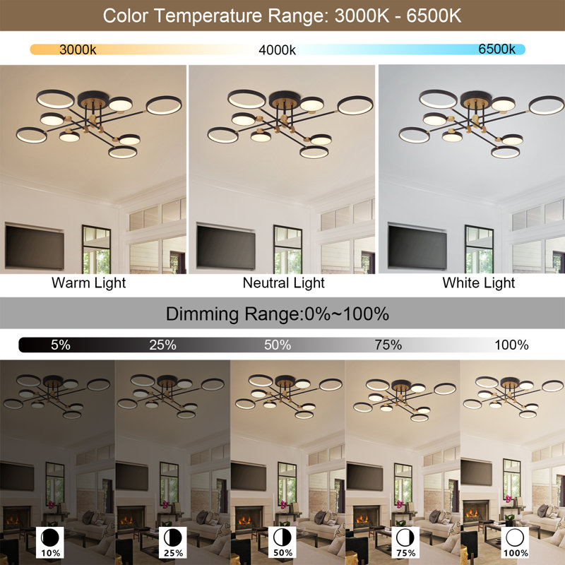 8-light Modern Led Ceiling Light Semi Flush Mount With Remote
