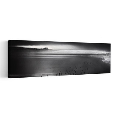 Oiseaux de rivage, ciel sombre, minimaliste, oiseau tranquille, art mural côtier