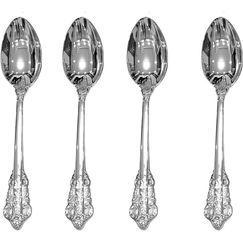 Ensemble de 4 cuillères à dessert en acier inoxydable 4 pièces, couverts 304 en argent de qualité supérieure avec poignée rétro, idéal pour les soupes, les sauces et le service de table