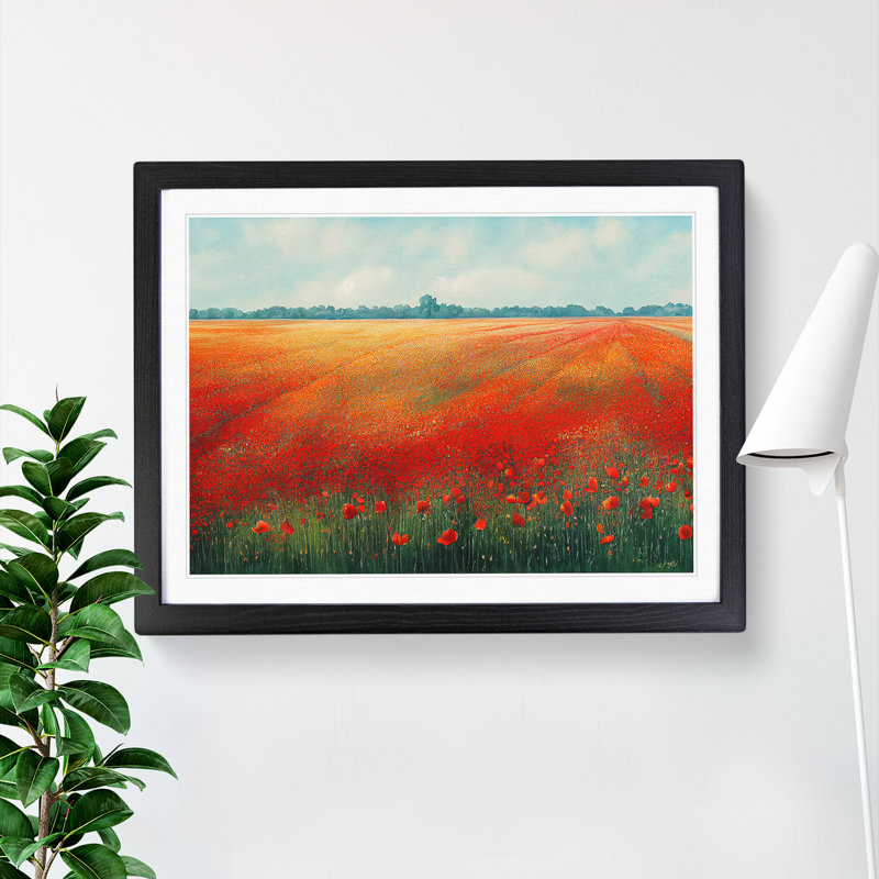Watercolour Poppy Field Vol.6 - Single Picture Frame Print, Black, 46cm H x 64cm W