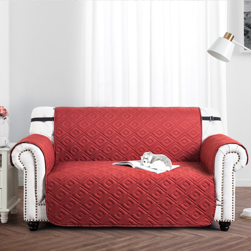 Box Cushion Sofa Slipcover, 179cm H x 224cm W, Burgundy/Beige