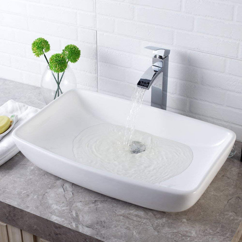 24" L x 15" W Bathroom Sink White Ceramic Rectangular Bathroom Vessel Sink