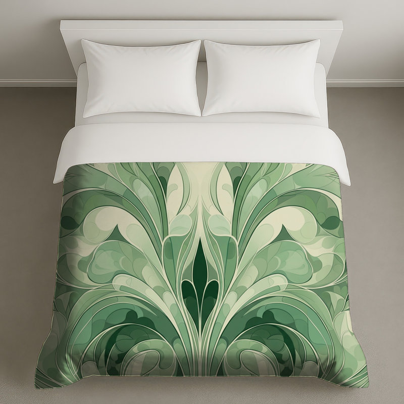 Housses de couette à motif floral vert, Très grand lit