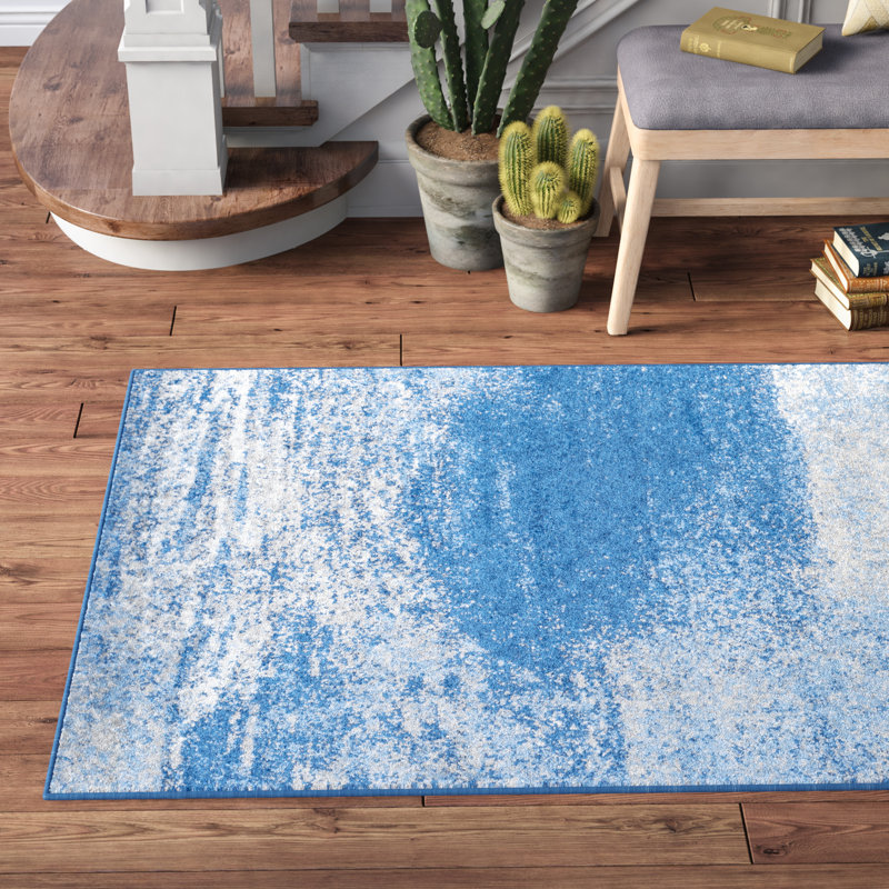 Algonquin Performance Abstract Rug, Rectangle 6' x 9', Silver/Blue