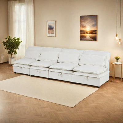 Double-Layer Cushion Modular Sofa, Freely Combinable, 4-Seater With Storage Function, Includes 4 Soft Cushions, Perfect For Living Rooms, Offices, And Apartments