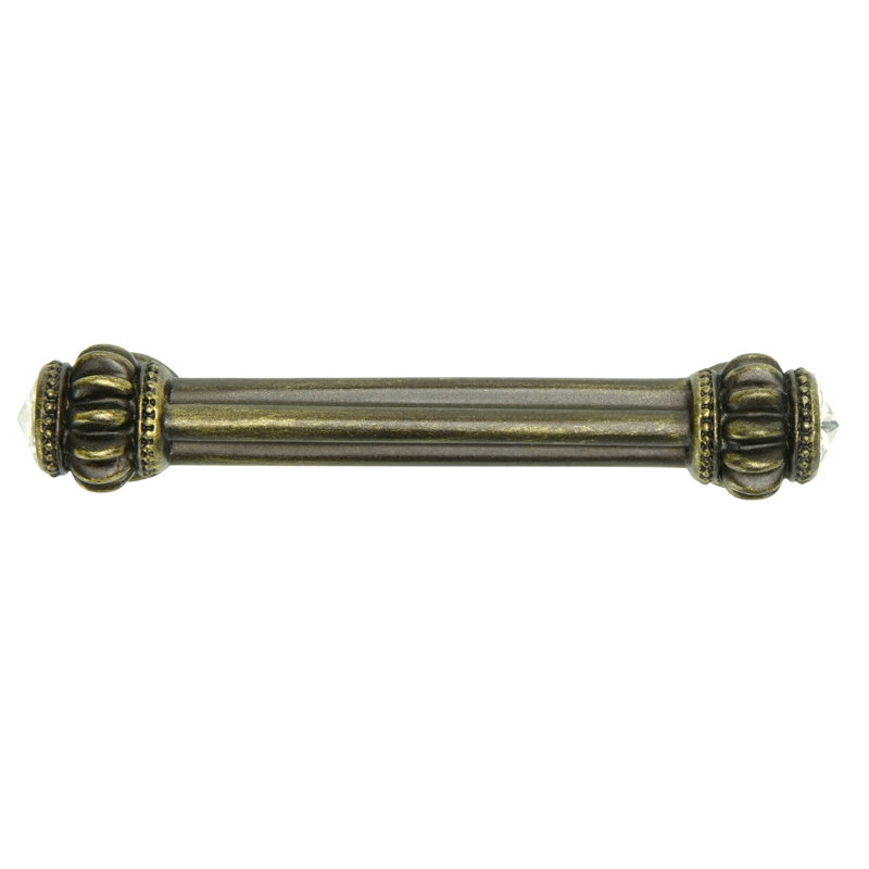 Caché double 3 inches c.c. pull with flared foot with 2 rivoli Swarovski Clear Crystals in Satin, Antique Brass, 4"