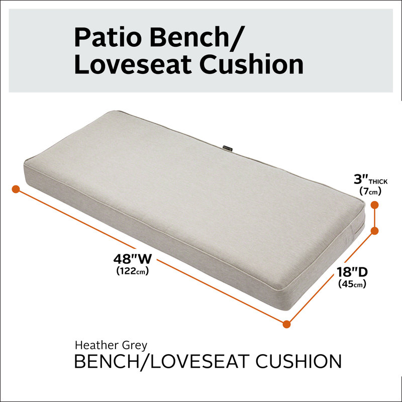 Ayvion Outdoor Bench Seat Cushion, Heather Gray, 48" W x 18" D