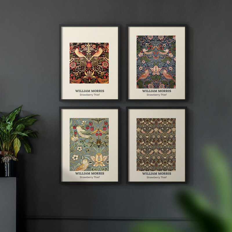 «William Morris XVII», reproduction encadrée - ensemble de 4, Noir, H 44 po x l 14 po