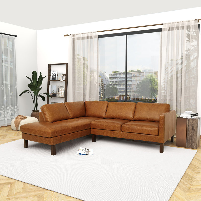 Canapé modulaire en L en cuir véritable Thibodeau, Orienté à gauche (vu de face)